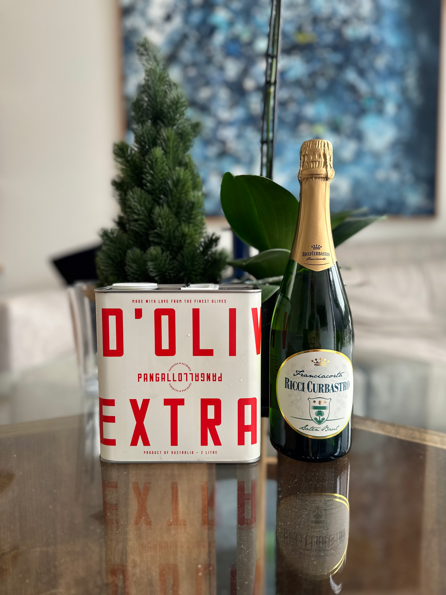 Pangallo Estate 2L Olive Oil & 750 ml bottle of Franciacorta